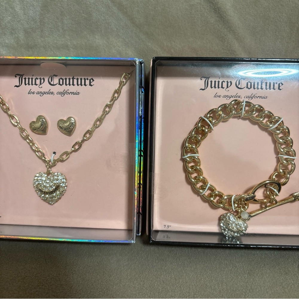 Bundle Juicy Couture Gold Heart rhinestone  Necklace,Earrings & Bracelet set